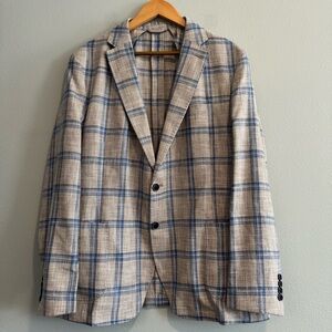 johnnie-O Carlo Barbera Windowpane Plaid 2 Button Sport Coat Wool Silk Blend 44R